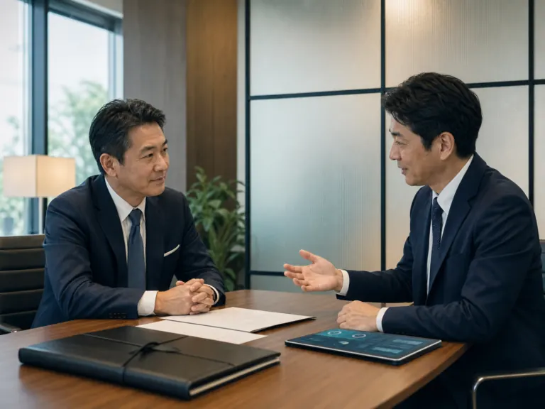 匿名相談でセキュリティ会社の売却可能性を確認する経営者とアドバイザー
