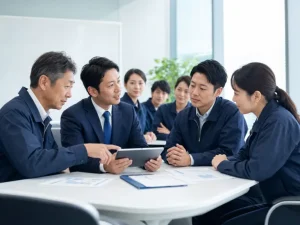 静岡県の交通誘導警備会社M&Aで隊員配置と元請契約の引継ぎ資料を確認する相談風景