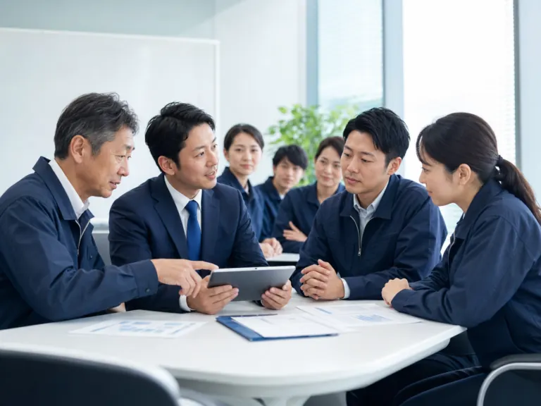 セキュリティ会社の従業員引継ぎを確認する経営者とスタッフ