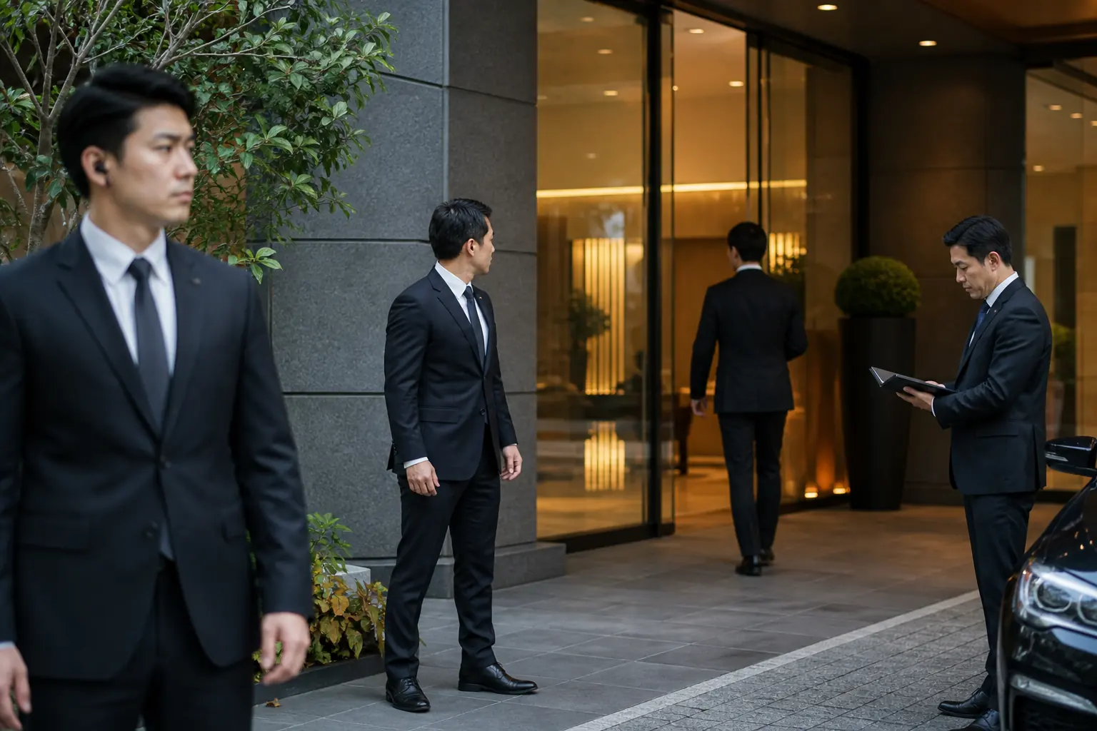 4号警備 M&Aで身辺警護のリスク評価と承継計画を確認する経営者と警護責任者